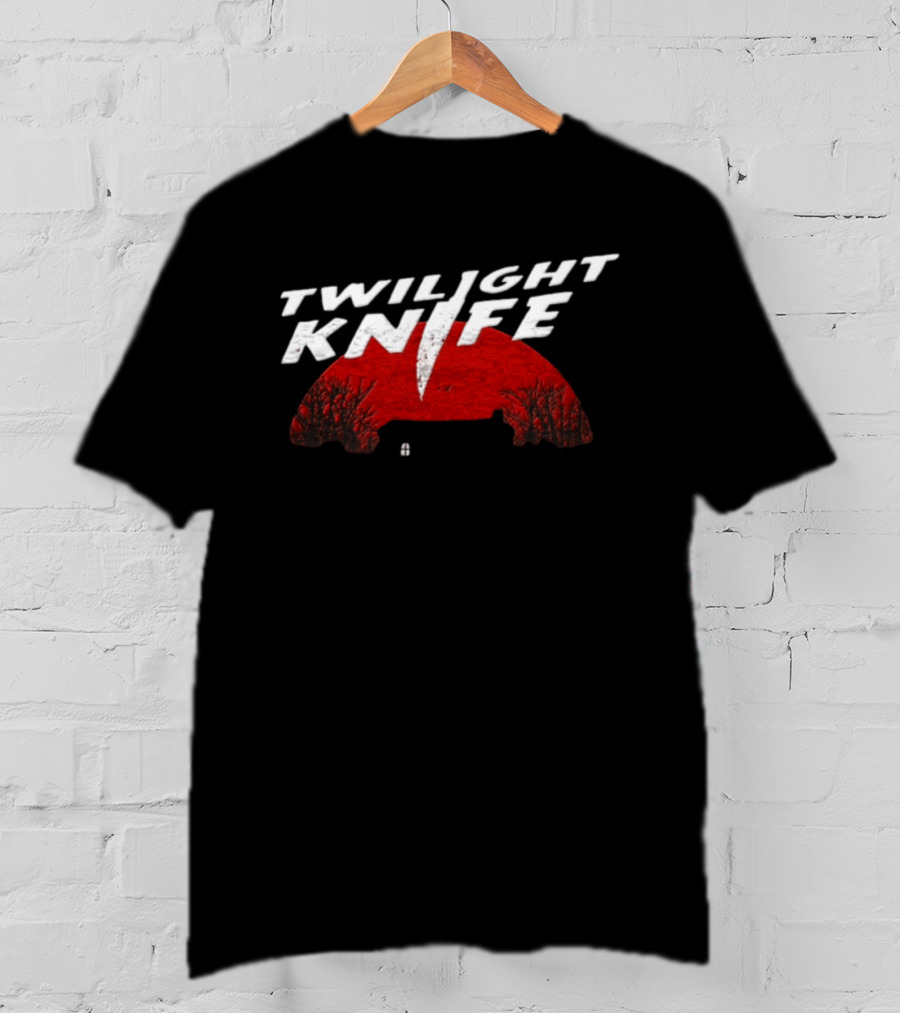 Twilight Knife Red Moon With Trees And House T-Shirt