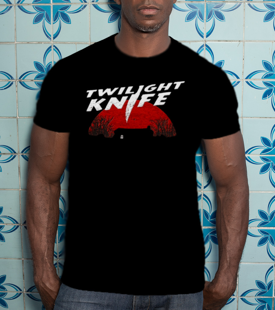Twilight Knife Red Moon With Trees And House T-Shirt