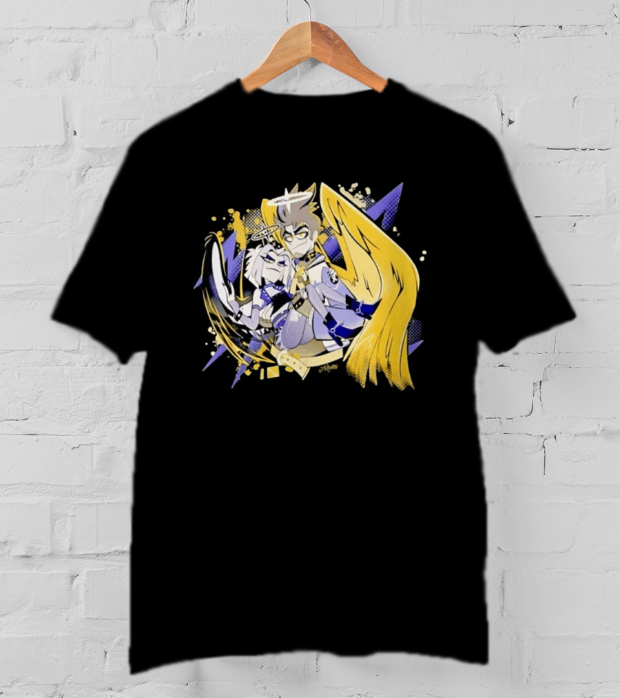 Adam And Lute Hazbin Hotel Characters With Golden Wings And Halos T-Shirt