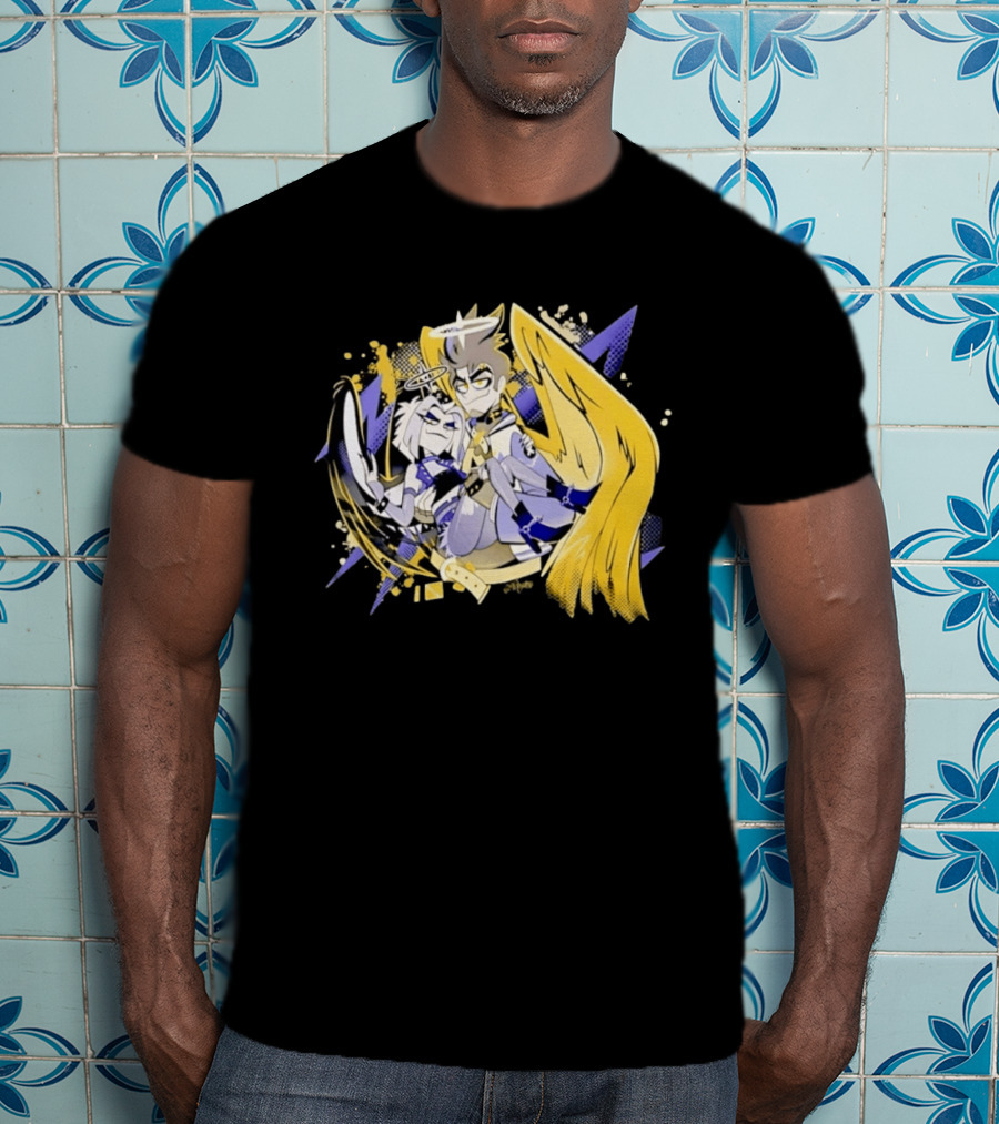 Adam And Lute Hazbin Hotel Characters With Golden Wings And Halos T-Shirt