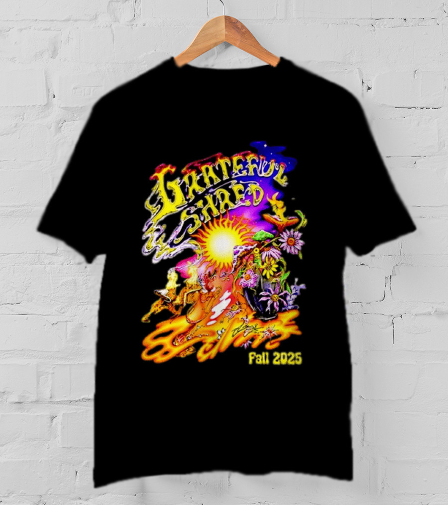 Grateful Shred Fall 2025 Psychedelic Sunburst Jam Band Vibrant Festival T-Shirt