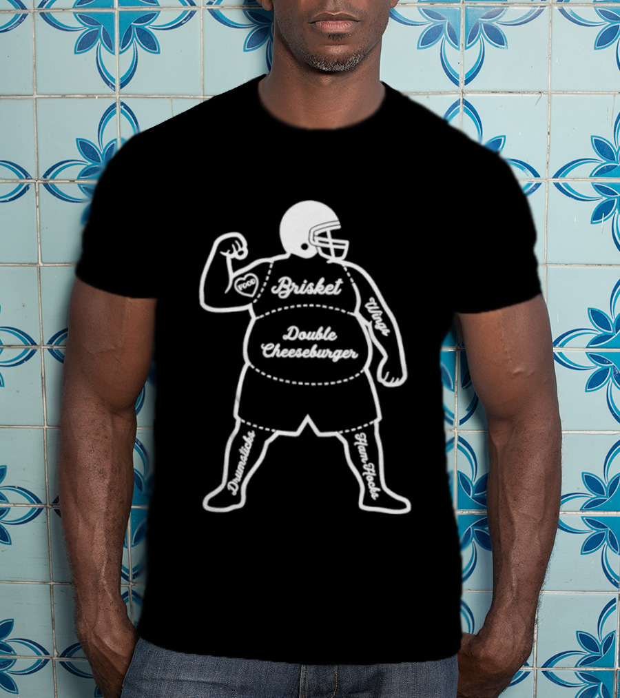 Butcher Diagram Brisket Double Cheeseburger Wings Football Player T-Shirt