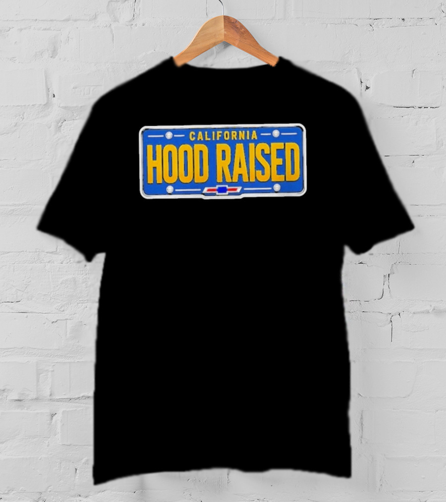 California Hood Raised Chevrolet License Plate Blue Yellow T-Shirt