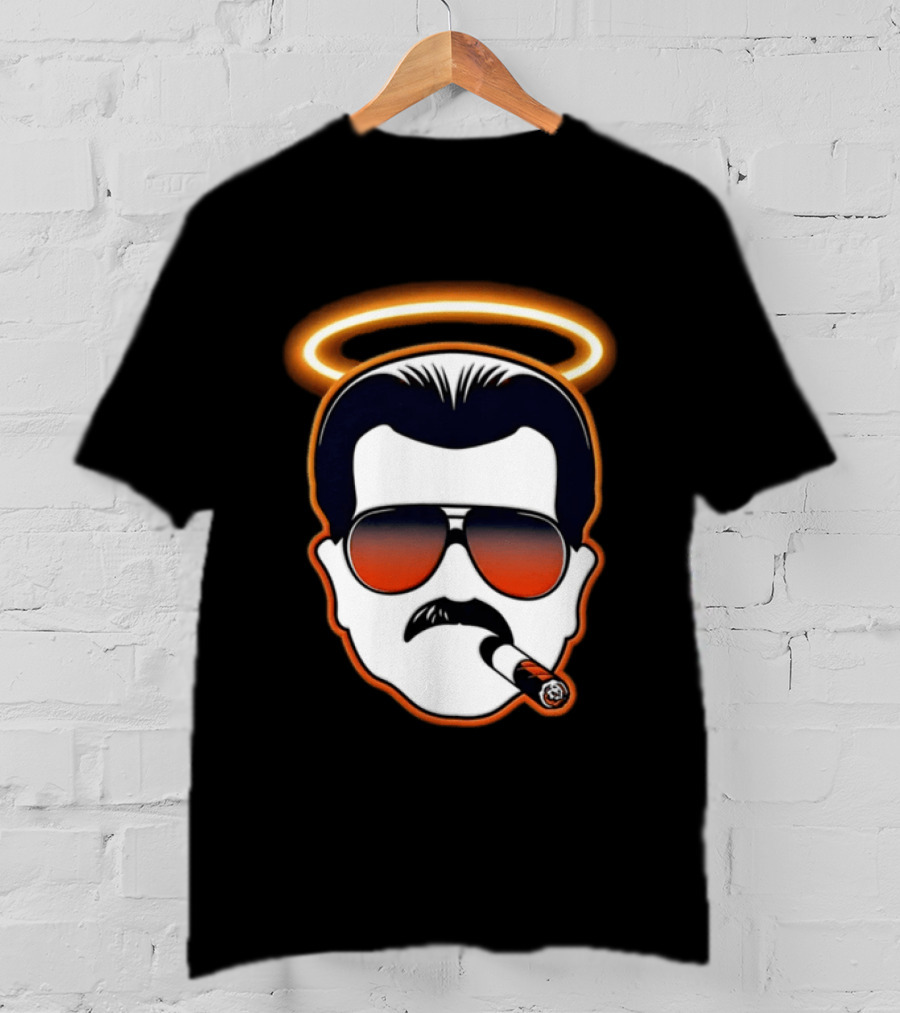 Rip Mike Ditka Chicago Bear Face Sunglasses Mustache Cigar Halo T-Shirt