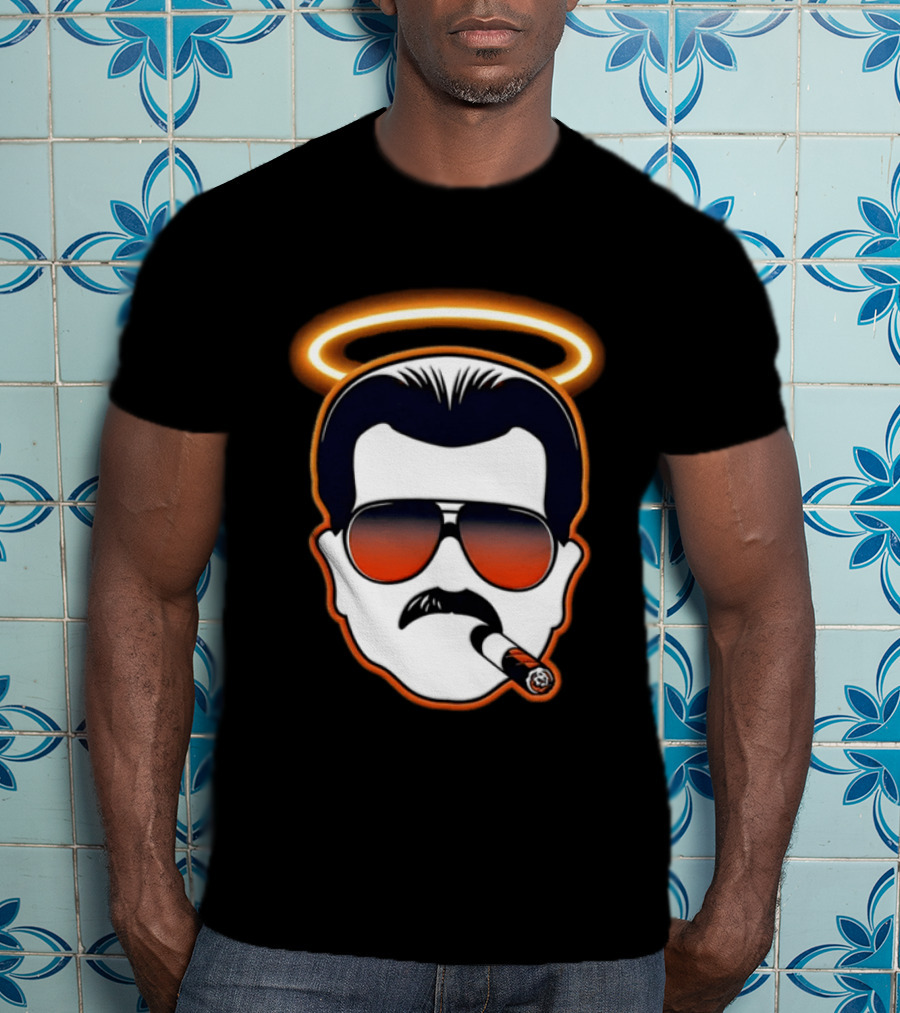 Rip Mike Ditka Chicago Bear Face Sunglasses Mustache Cigar Halo T-Shirt