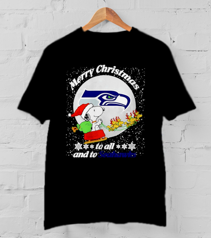 Snoopy Merry Christmas Seahawk Fans Festive Holiday Greeting T-Shirt