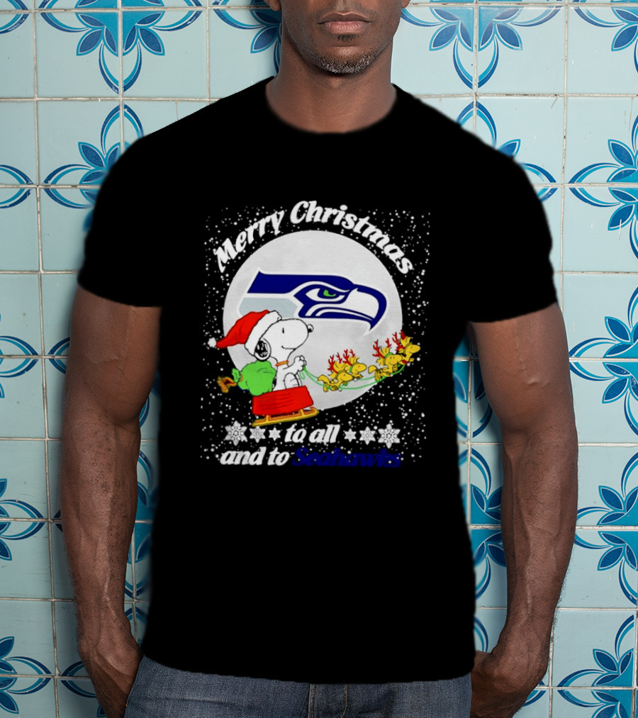 Snoopy Merry Christmas Seahawk Fans Festive Holiday Greeting T-Shirt