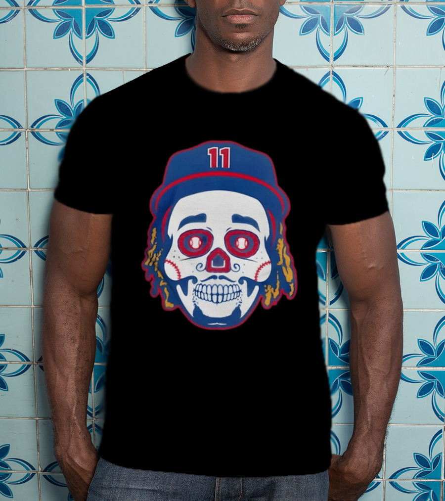 José Ramírez 11 Cleveland Guardians Sugar Skull Baseball Player T-Shirt