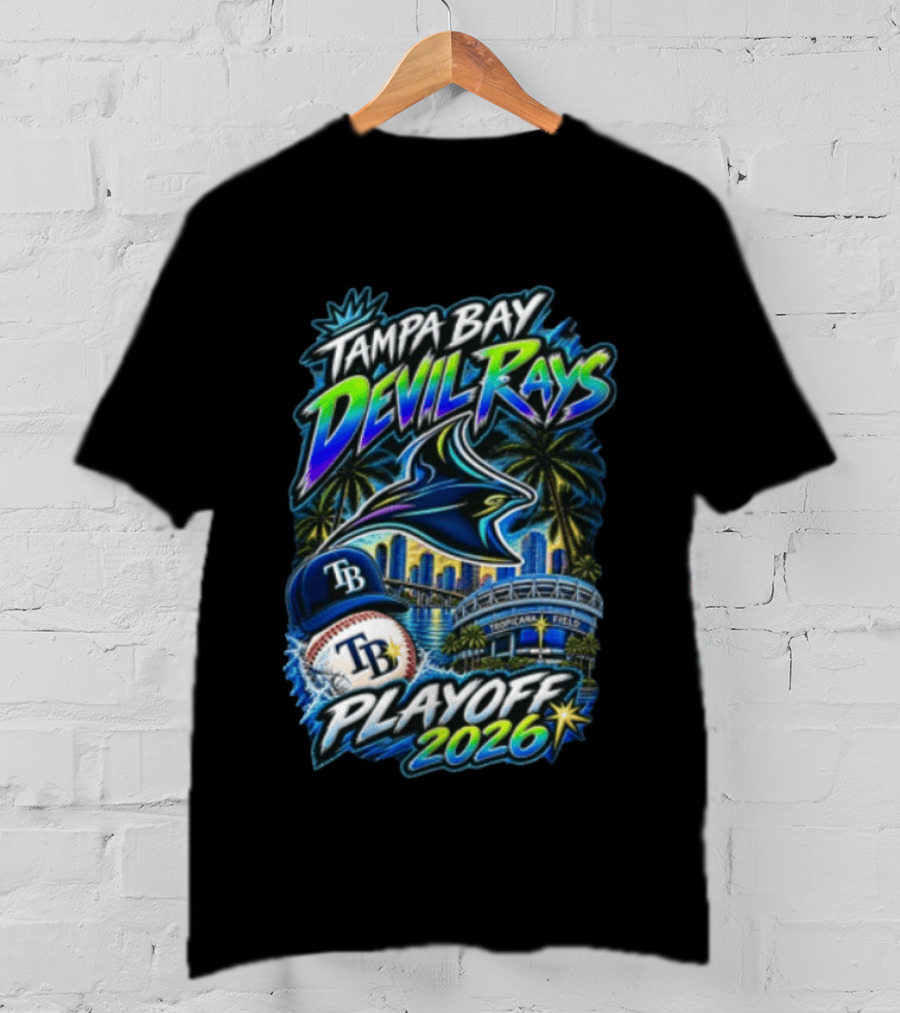 Tampa Bay Devil Rays Playoff 2026 Stingray Tropicana Field Skyline Baseball Cap T-Shirt