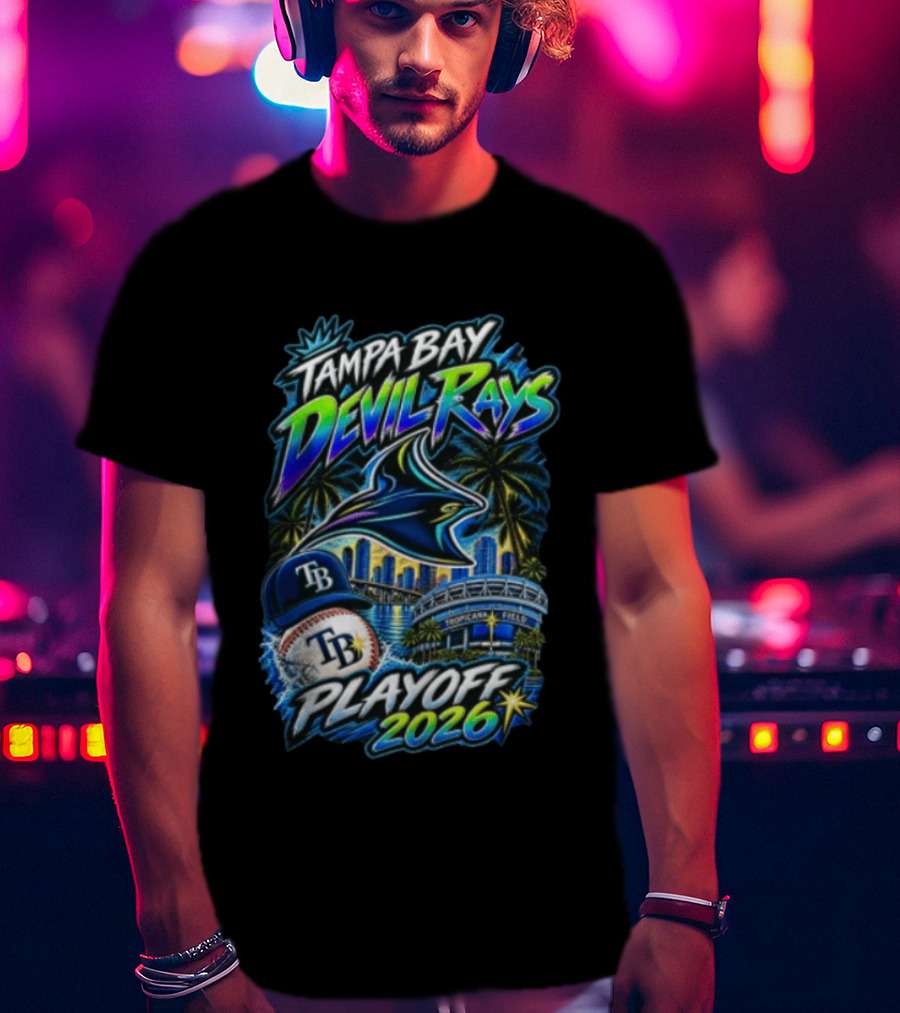 Tampa Bay Devil Rays Playoff 2026 Stingray Tropicana Field Skyline Baseball Cap T-Shirt