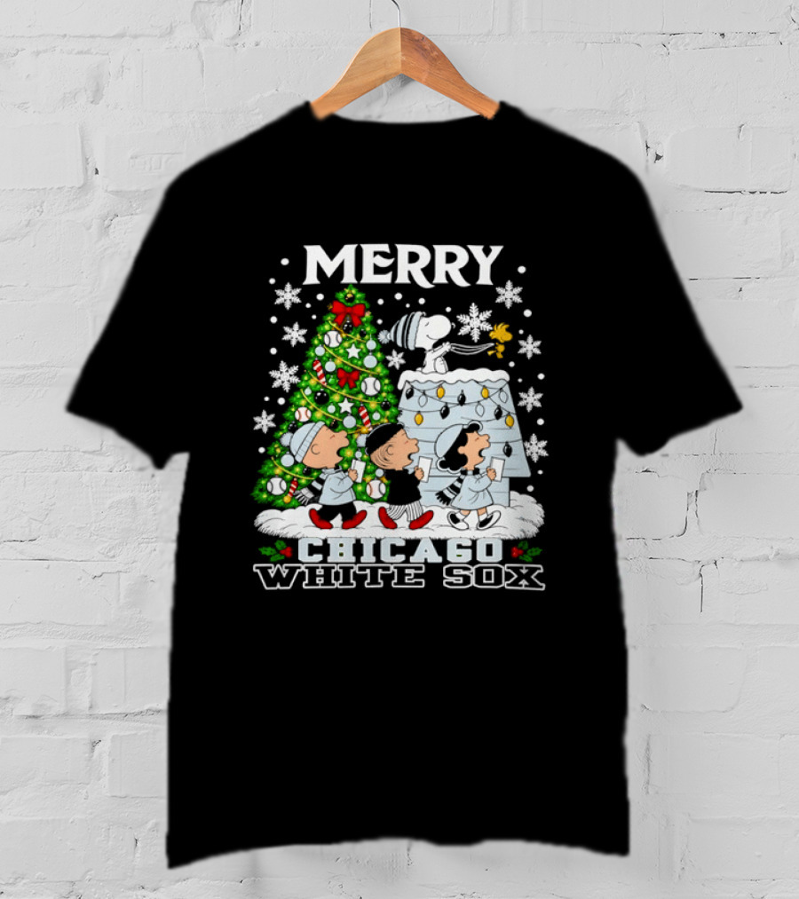 Merry Christmas Peanuts Chicago White Sox Snoopy Woodstock Holiday T-Shirt
