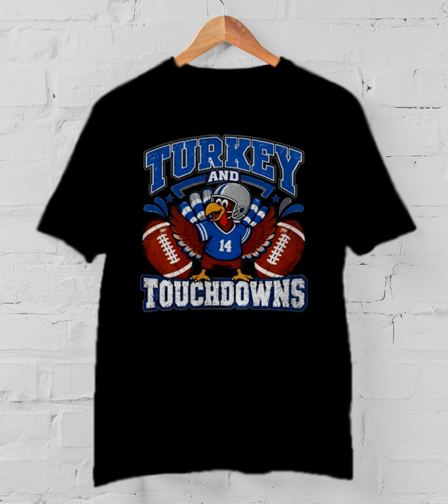 Detriot Lions Thanksgiving Football Turkey Touchdowns Fun T-Shirt