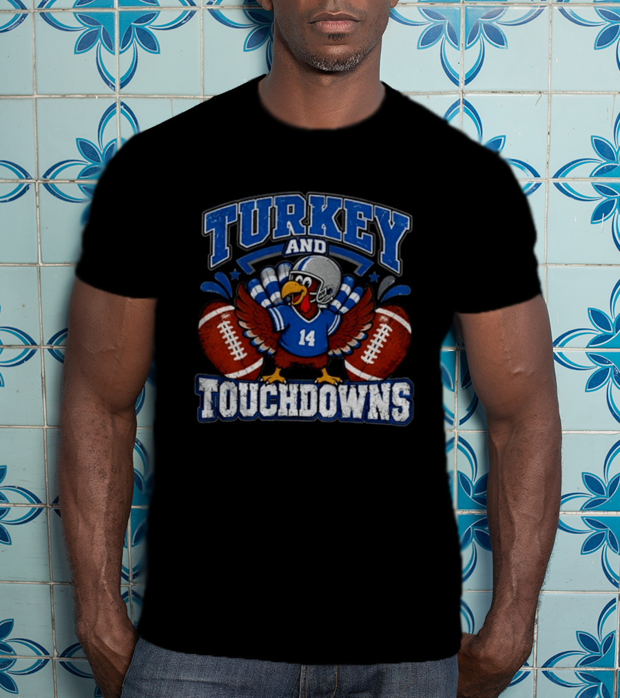 Detriot Lions Thanksgiving Football Turkey Touchdowns Fun T-Shirt