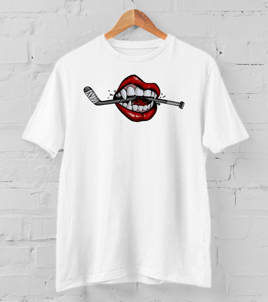 Savage Beauty Hockey Nation Lips And Hockey Stick T-Shirt