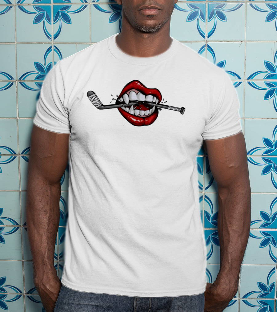 Savage Beauty Hockey Nation Lips And Hockey Stick T-Shirt