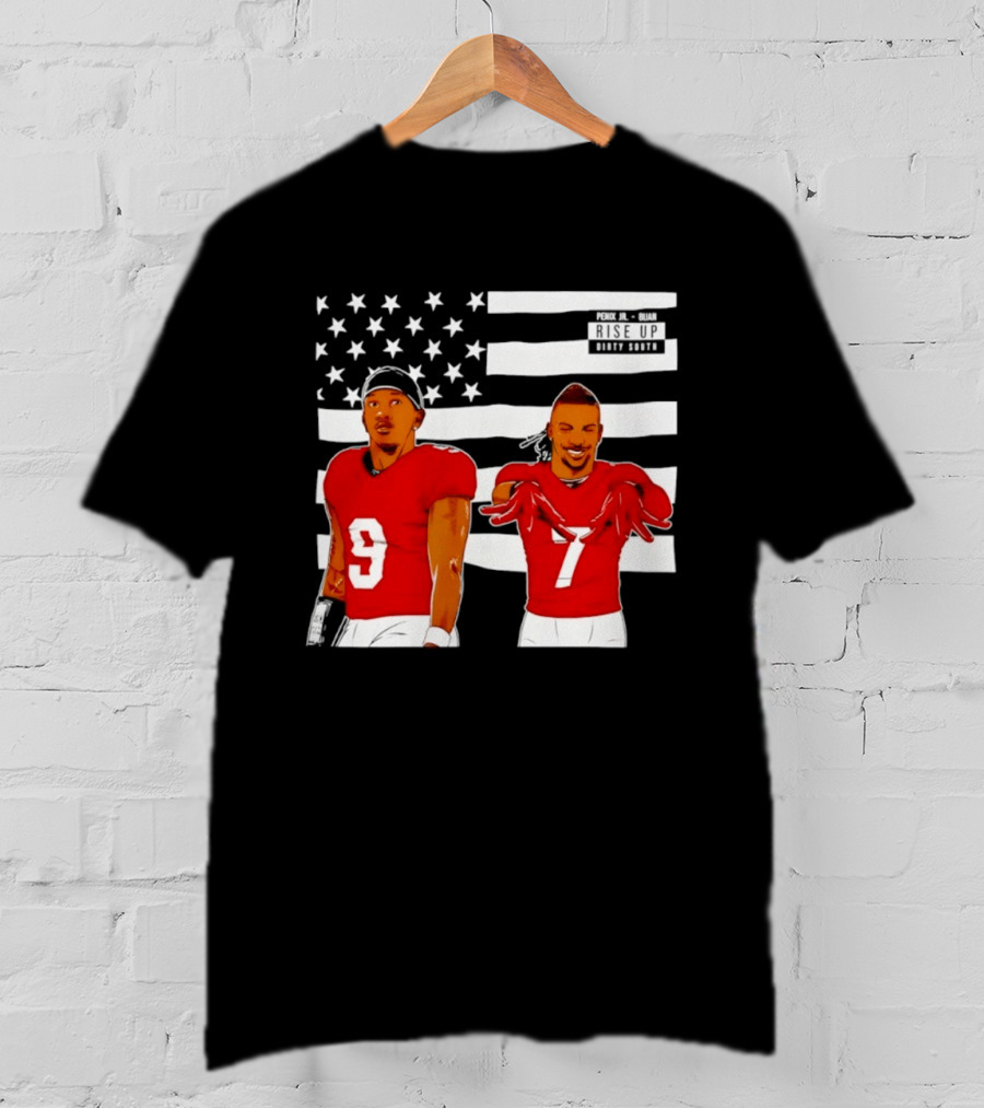 Michael Penix Jr Bijan Robinson Rise Up Dirty South Football Stars American Flag T-Shirt