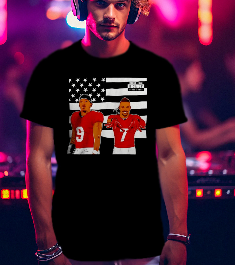 Michael Penix Jr Bijan Robinson Rise Up Dirty South Football Stars American Flag T-Shirt