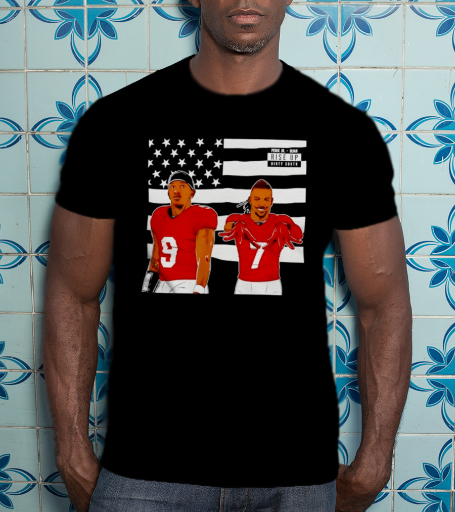 Michael Penix Jr Bijan Robinson Rise Up Dirty South Football Stars American Flag T-Shirt