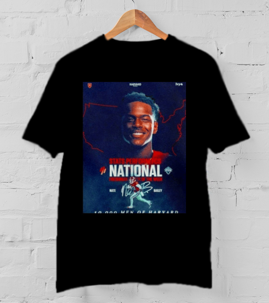 Stats Perform FCS National Freshman Player Of The Week Nate Bailey Harvard Football Ivy League T-Shirt