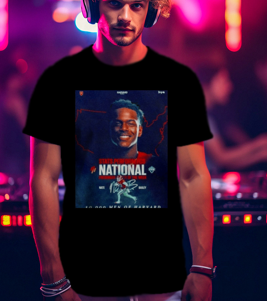 Stats Perform FCS National Freshman Player Of The Week Nate Bailey Harvard Football Ivy League T-Shirt