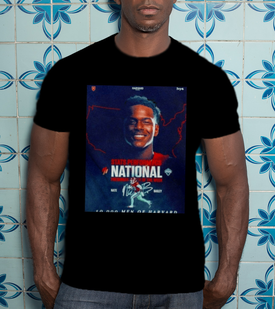 Stats Perform FCS National Freshman Player Of The Week Nate Bailey Harvard Football Ivy League T-Shirt