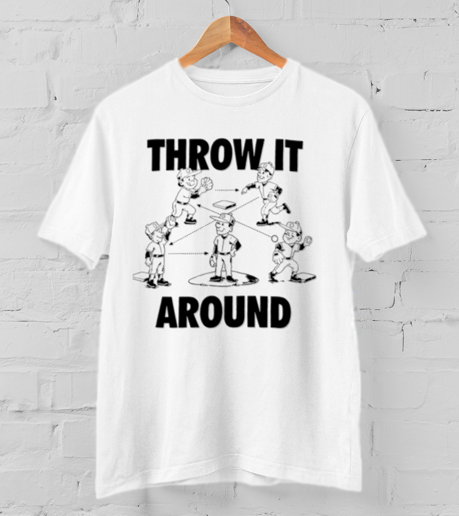 Throw IT Around Cartoon Baseball Players Throwing Ball T-Shirt
