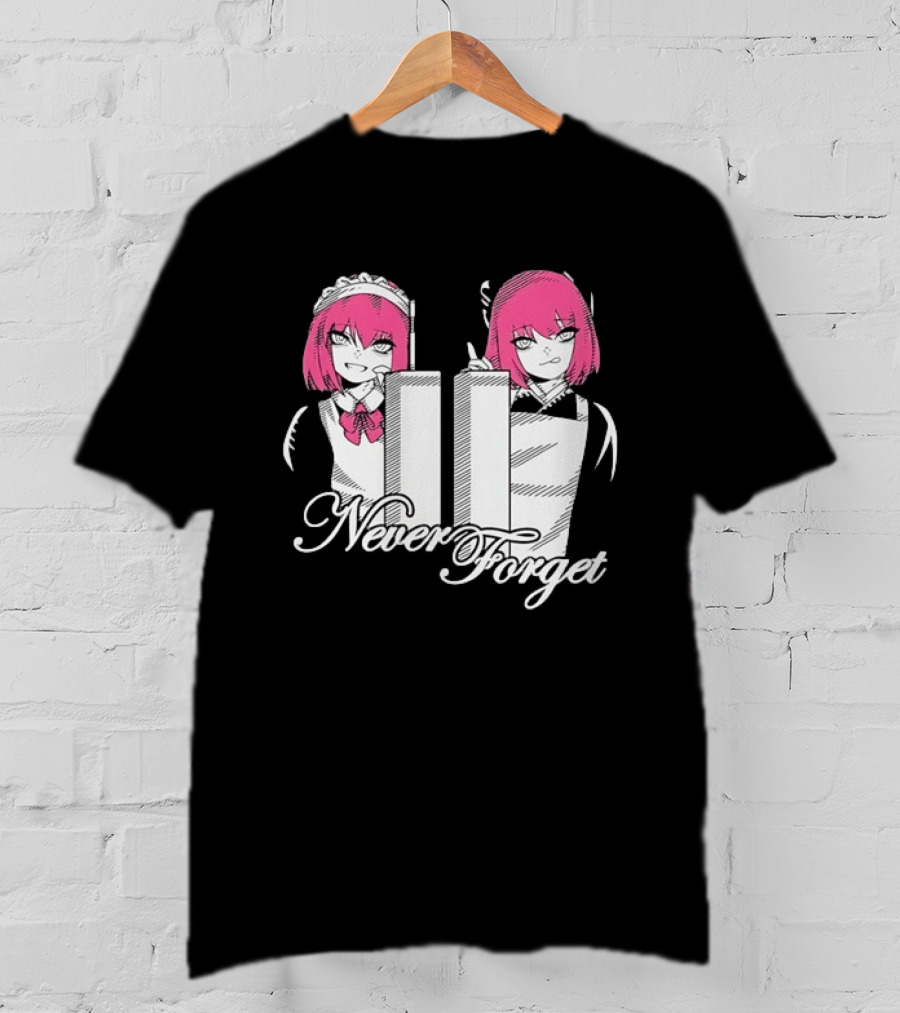 Never Forget Anime Manga Otaku Pink Hair Maid Twins T-Shirt