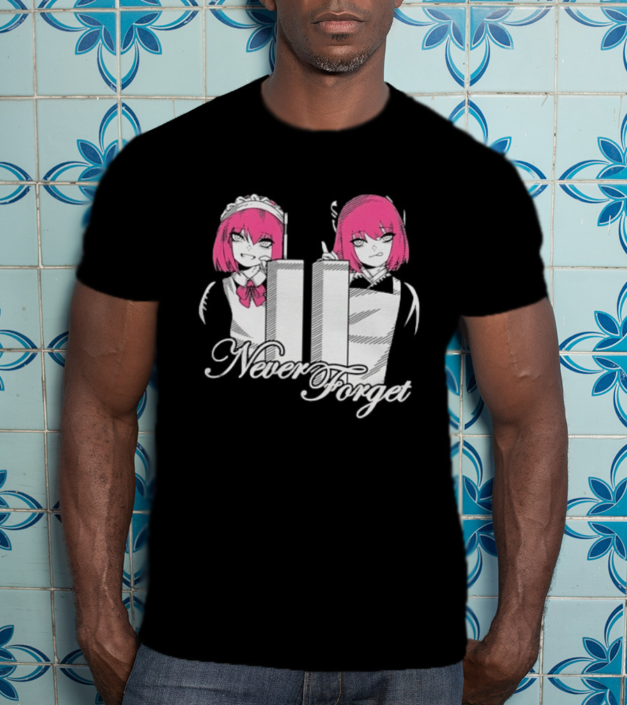 Never Forget Anime Manga Otaku Pink Hair Maid Twins T-Shirt