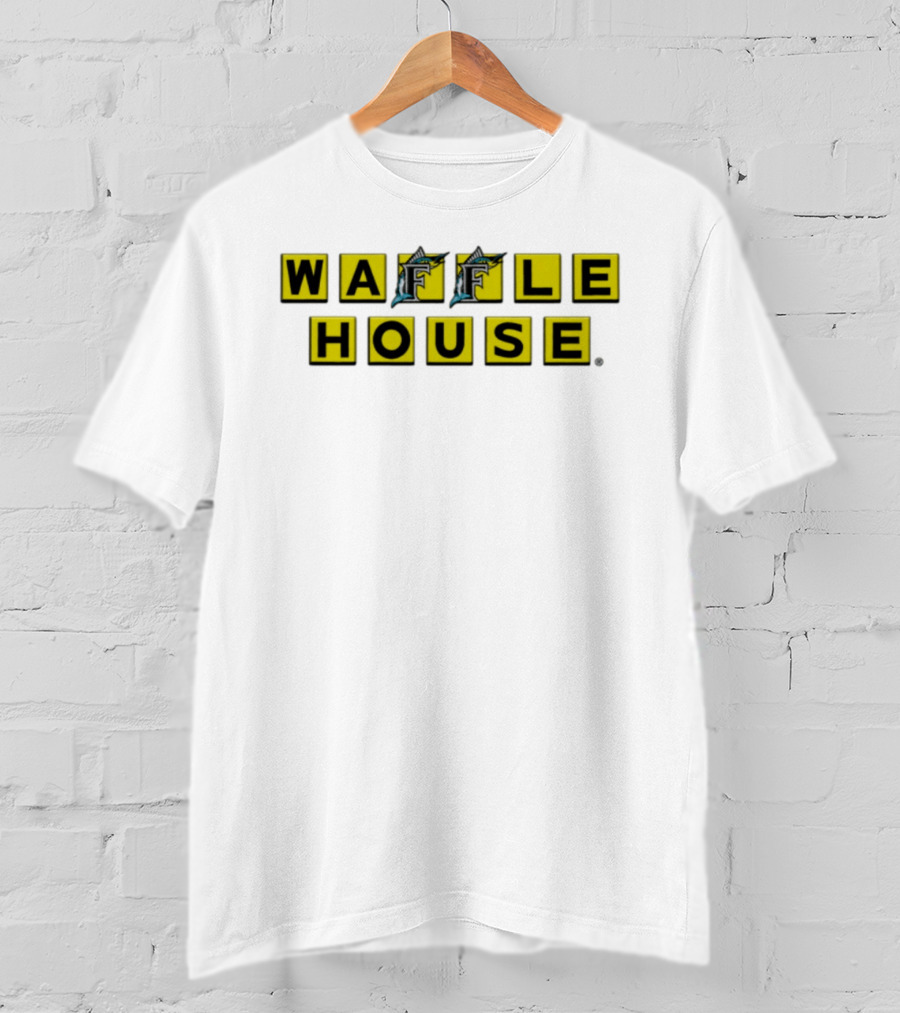 Waffle House Miami Marlins Fish Letters Yellow Blocks T-Shirt