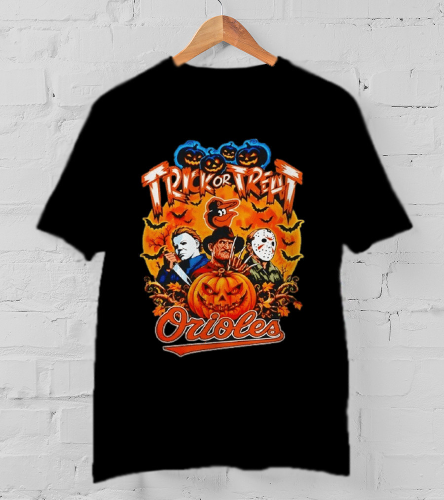 Trick Or Treat Orioles Horror Movie Characters Halloween T-Shirt