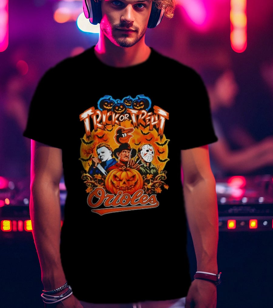 Trick Or Treat Orioles Horror Movie Characters Halloween T-Shirt