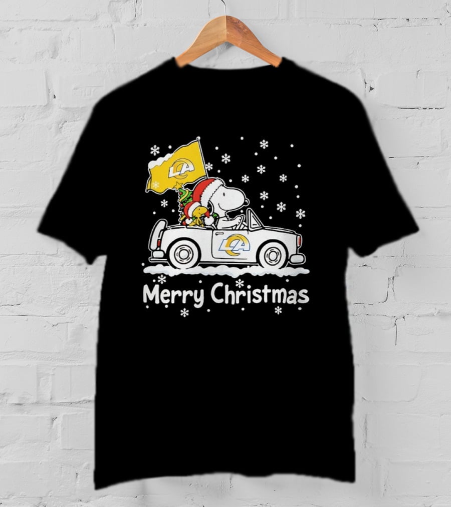Los Angeles Rams Snoopy Woodstock Merry Christmas Car Holiday T-Shirt