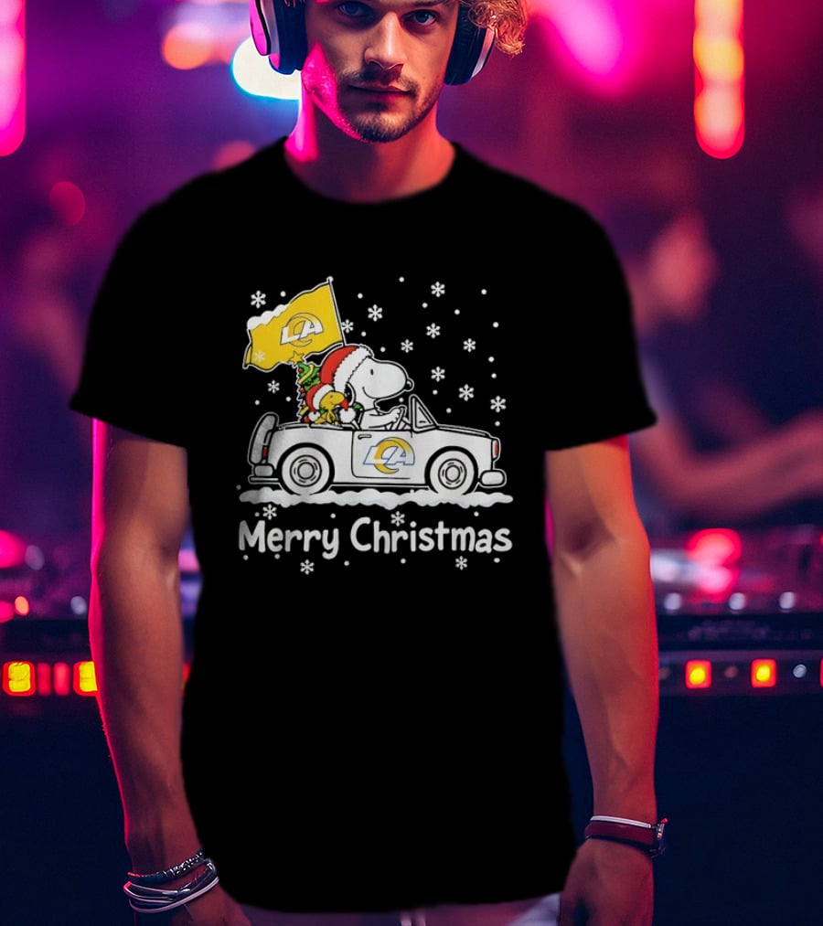 Los Angeles Rams Snoopy Woodstock Merry Christmas Car Holiday T-Shirt
