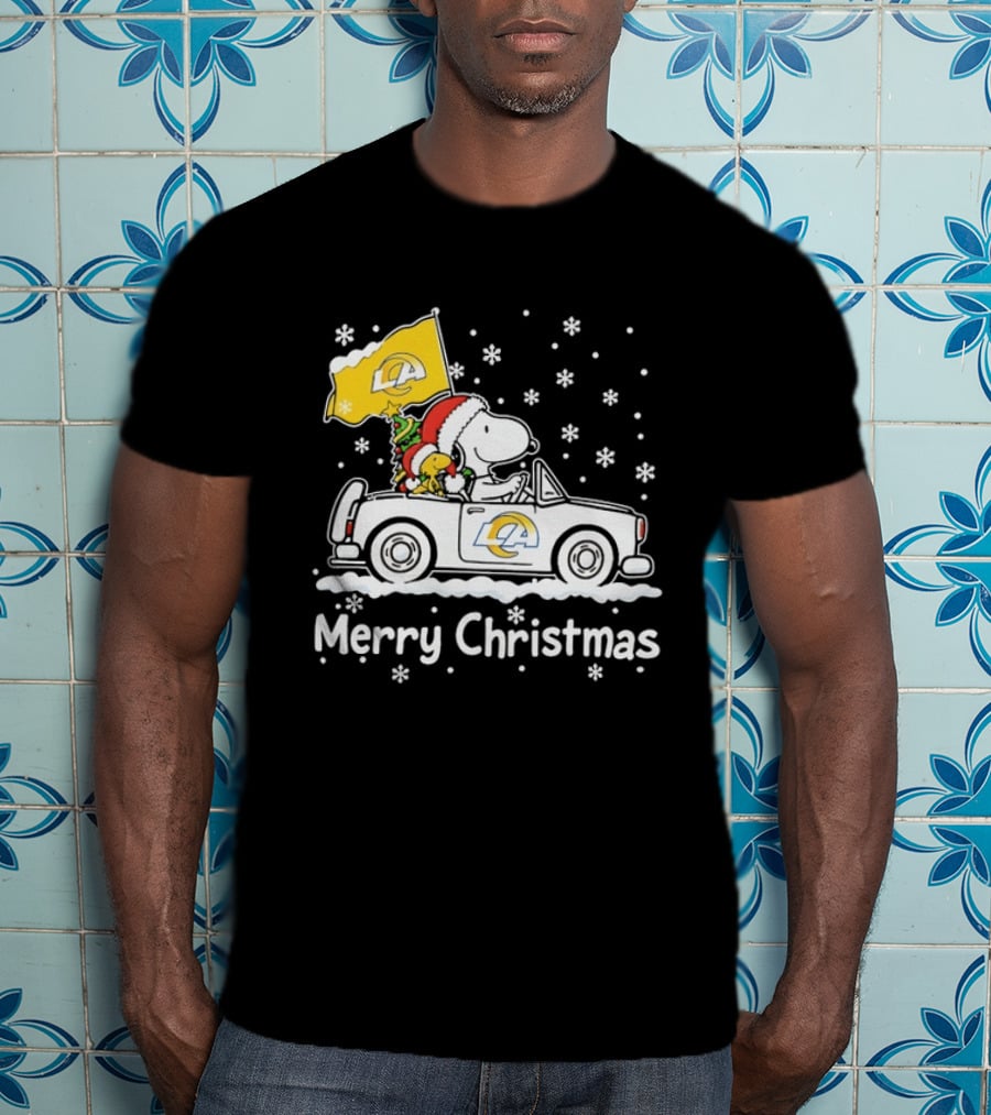 Los Angeles Rams Snoopy Woodstock Merry Christmas Car Holiday T-Shirt