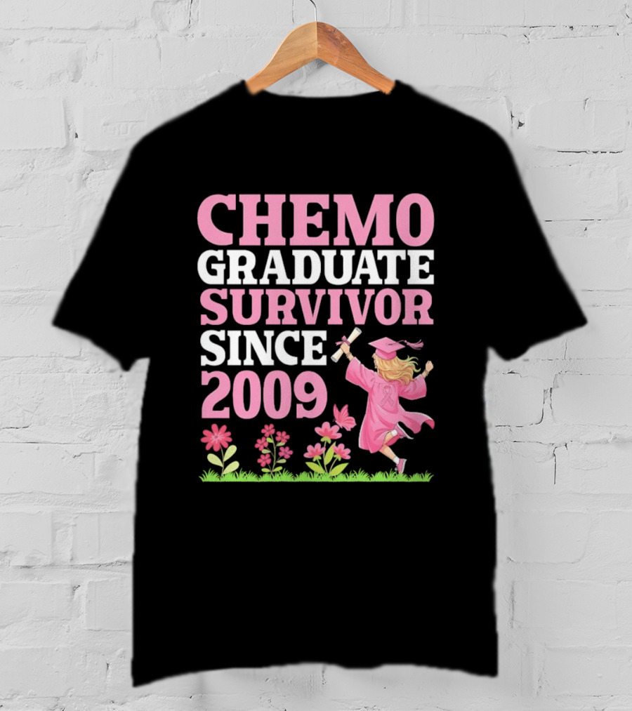 Chemo Graduate Survivor Since 2009 Cancer Awareness Pink Ribbon Graduation T-Shirt