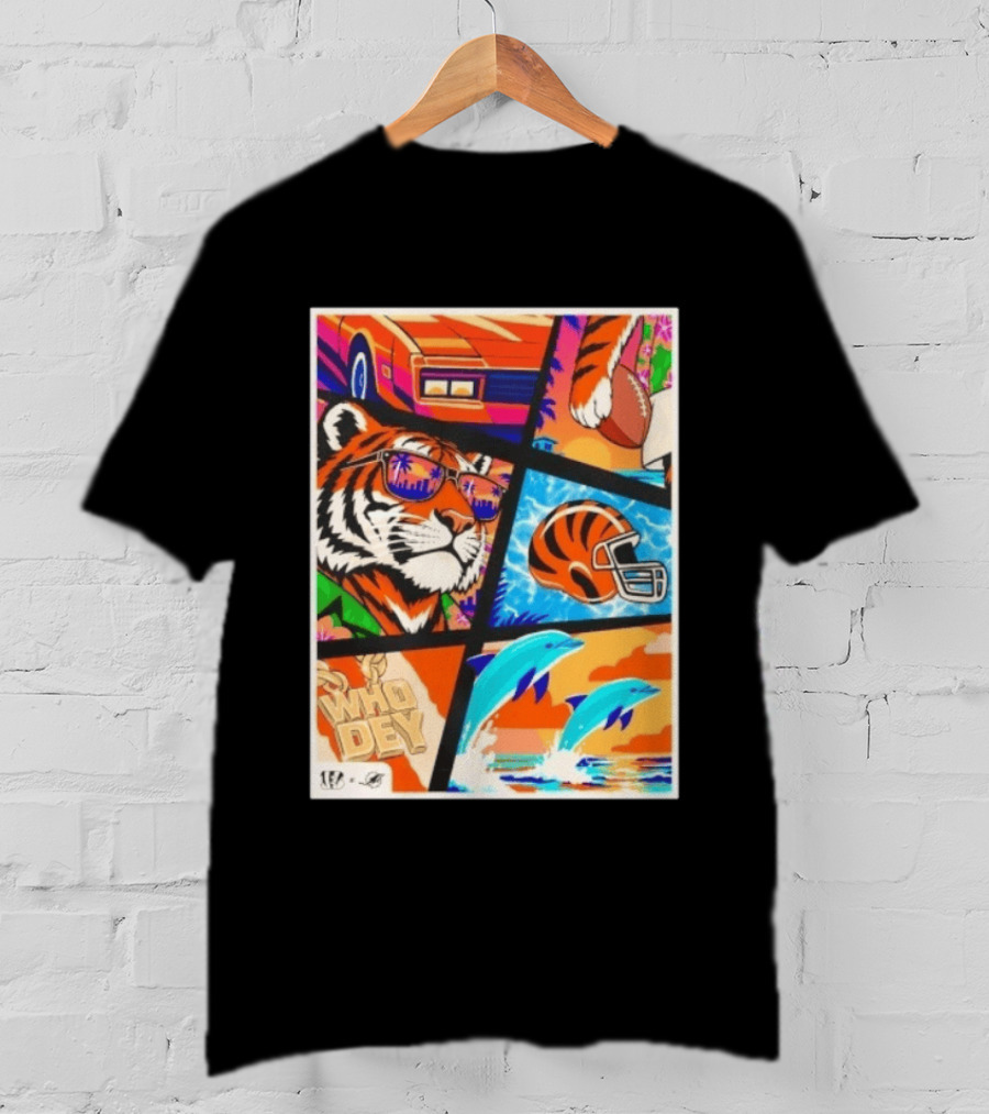 Cincinnati Bengals Tiger Dolphins Football Who Dey NFL Matchup T-Shirt