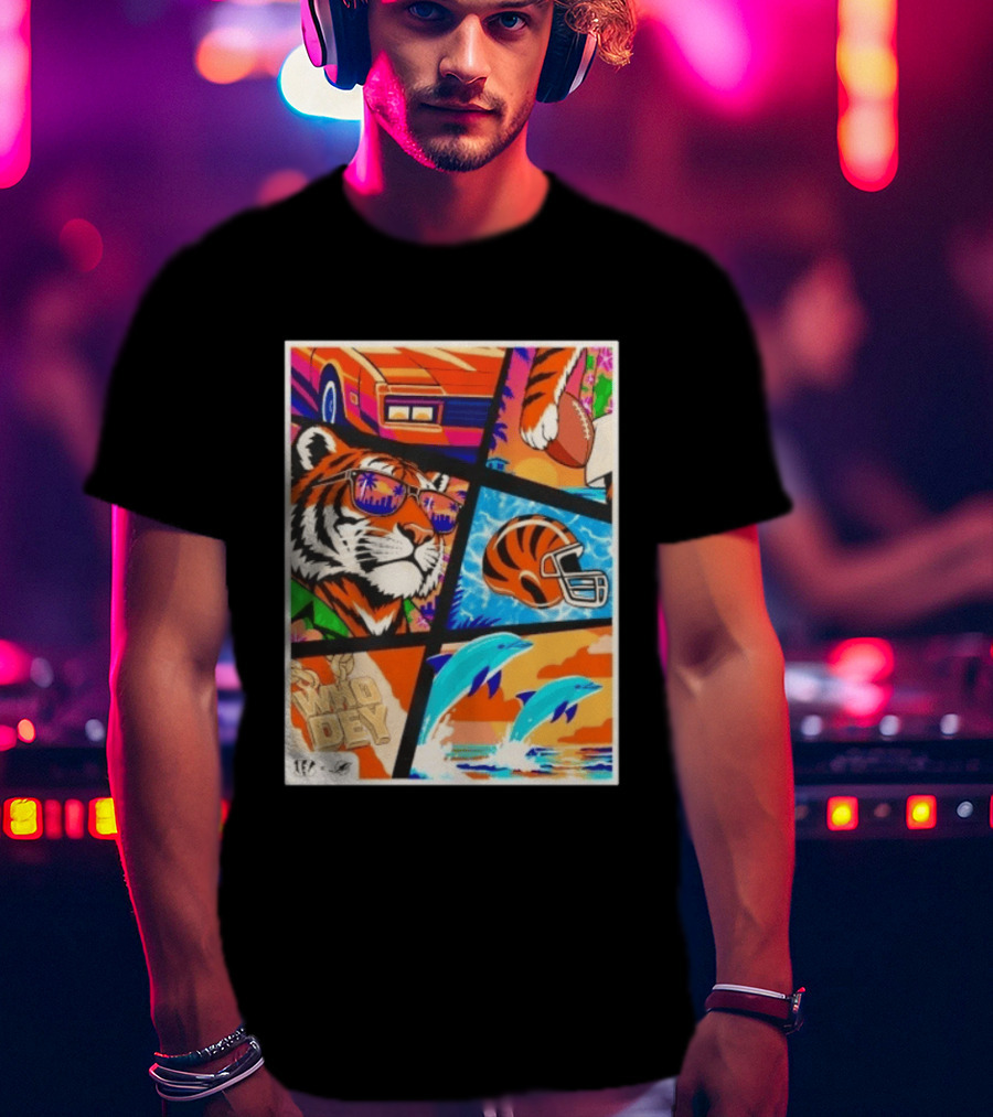 Cincinnati Bengals Tiger Dolphins Football Who Dey NFL Matchup T-Shirt