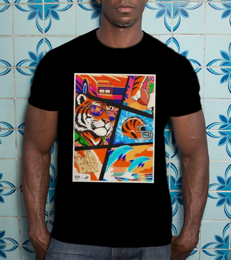 Cincinnati Bengals Tiger Dolphins Football Who Dey NFL Matchup T-Shirt