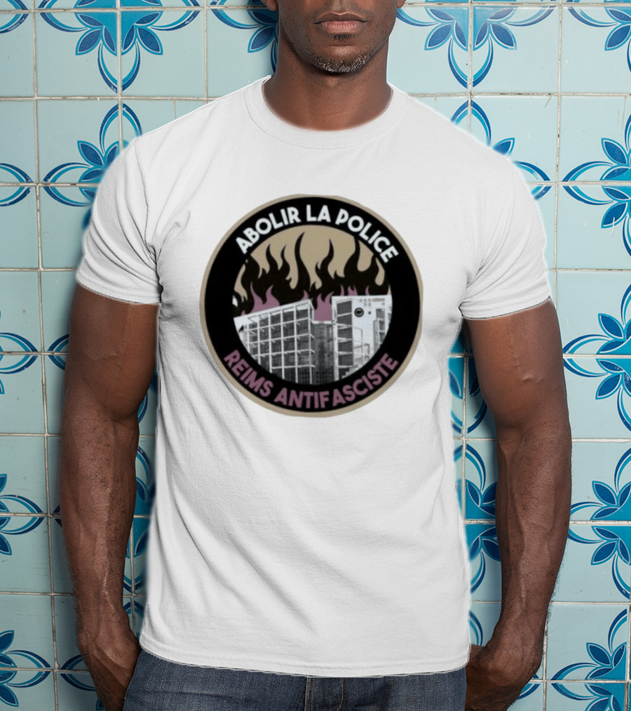 Abolir La Police Reims Antifasciste Antifa Burned Building Circular T-Shirt