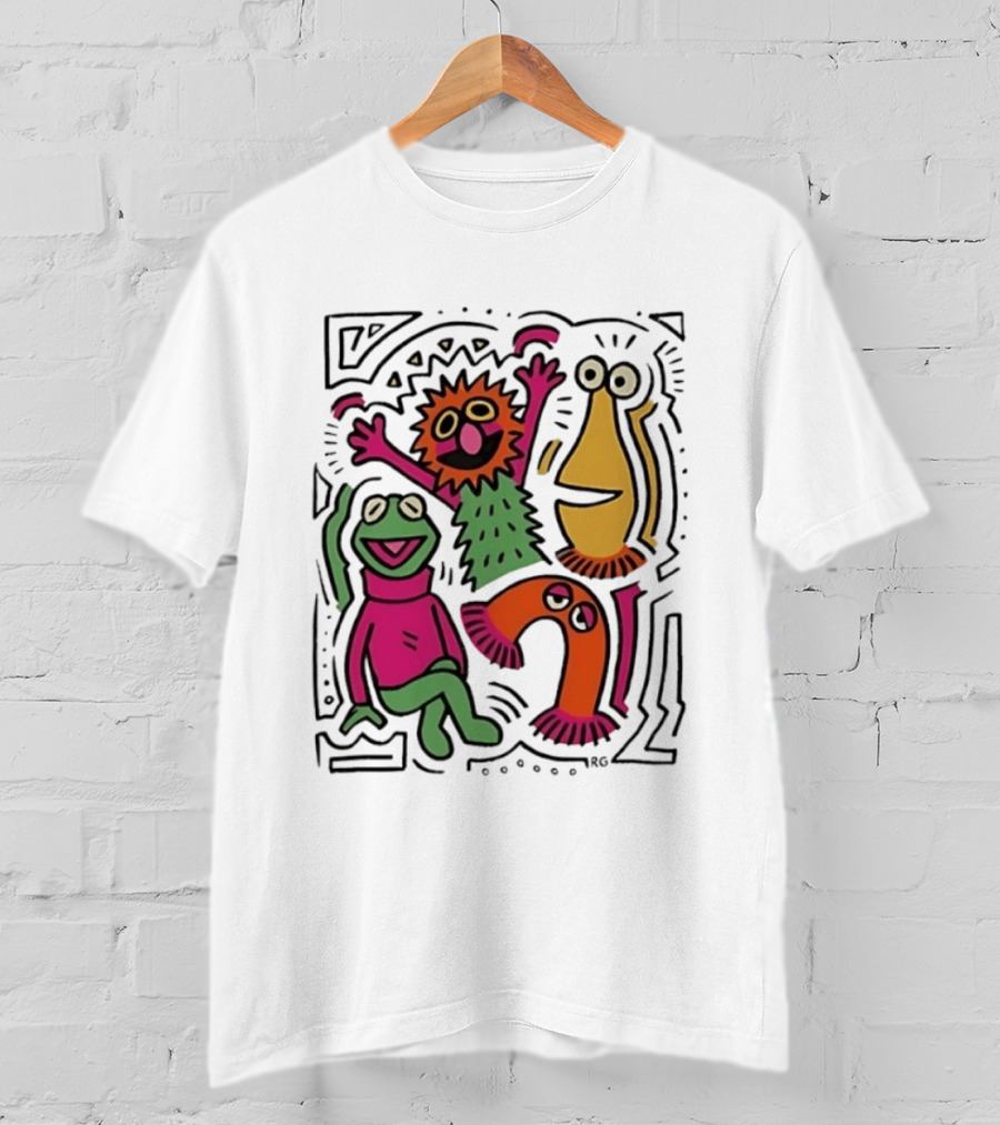 Kermit The Frog And Friends Keith Haring Collaboration Featuring Iconic Cartoon Characters T-Shirt