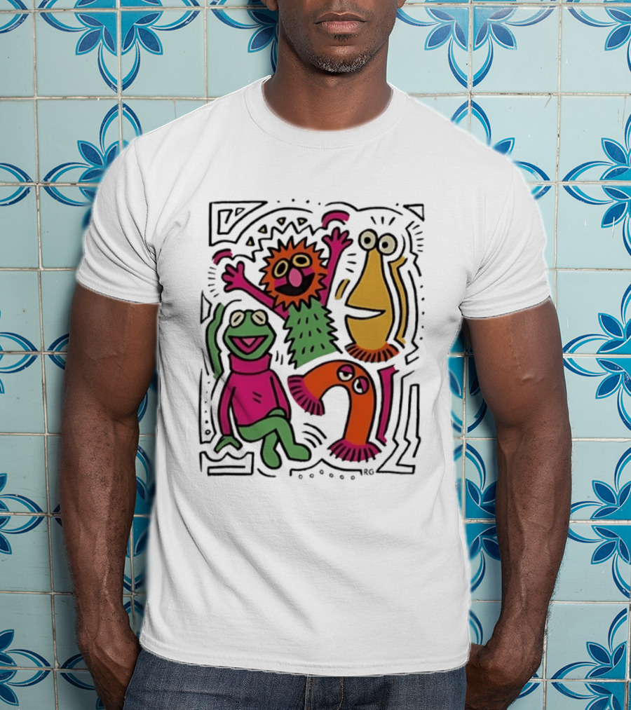 Kermit The Frog And Friends Keith Haring Collaboration Featuring Iconic Cartoon Characters T-Shirt