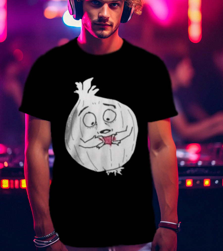 Crying Onion Cartoon Funny Vegetable Drawing T-Shirt