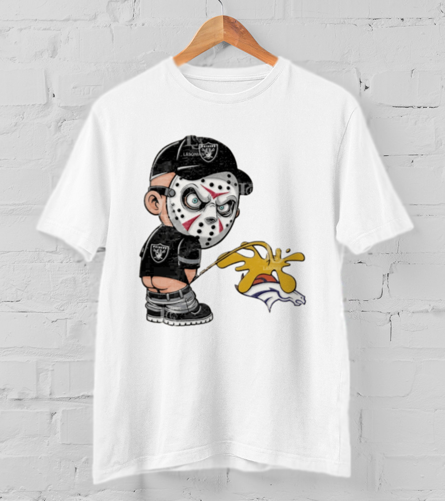 Las Vegas Raiders Jason Voorhees Piss On Denver Broncos Rivalry Humor Sports Fan T-Shirt