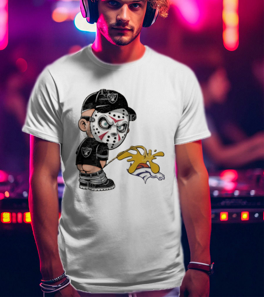 Las Vegas Raiders Jason Voorhees Piss On Denver Broncos Rivalry Humor Sports Fan T-Shirt