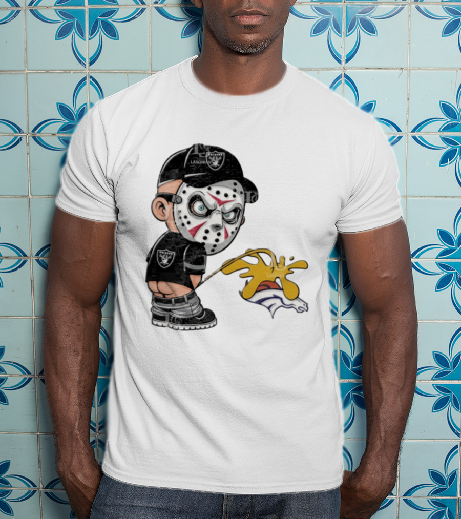 Las Vegas Raiders Jason Voorhees Piss On Denver Broncos Rivalry Humor Sports Fan T-Shirt