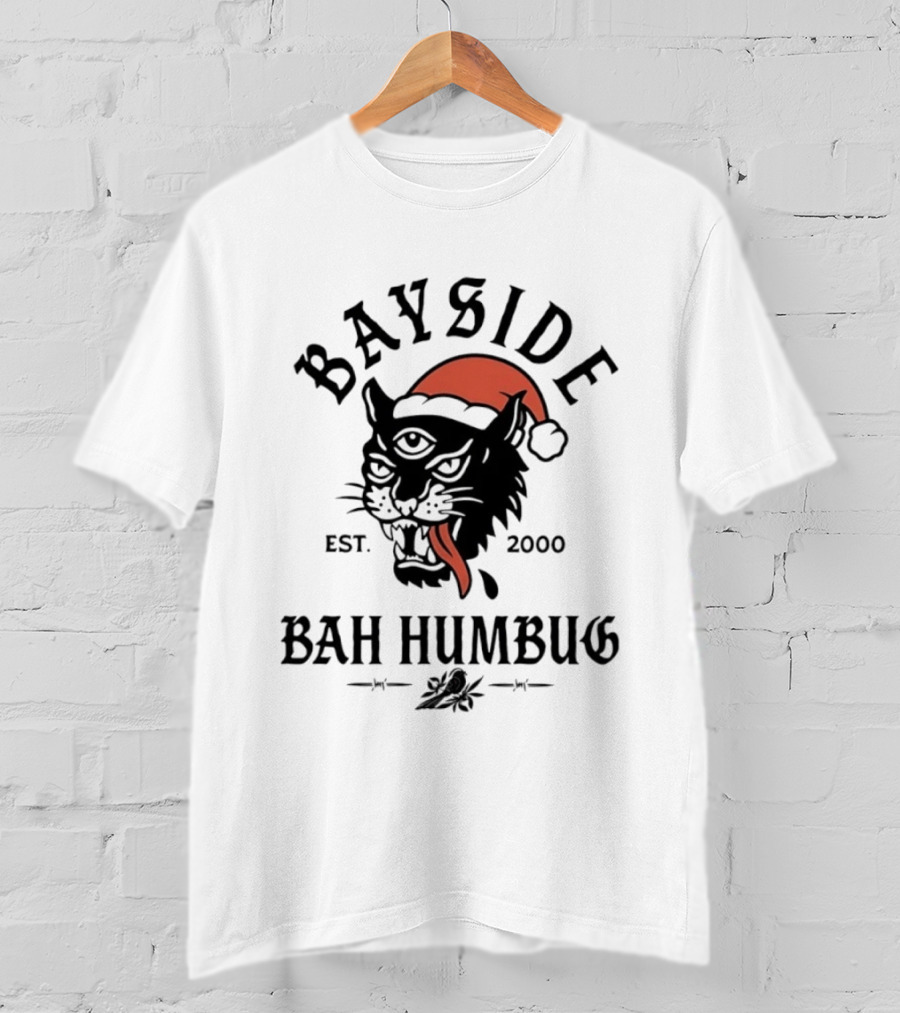 Bayside Est 2000 Bah Humbug Christmas Panther Santa Hat T-Shirt