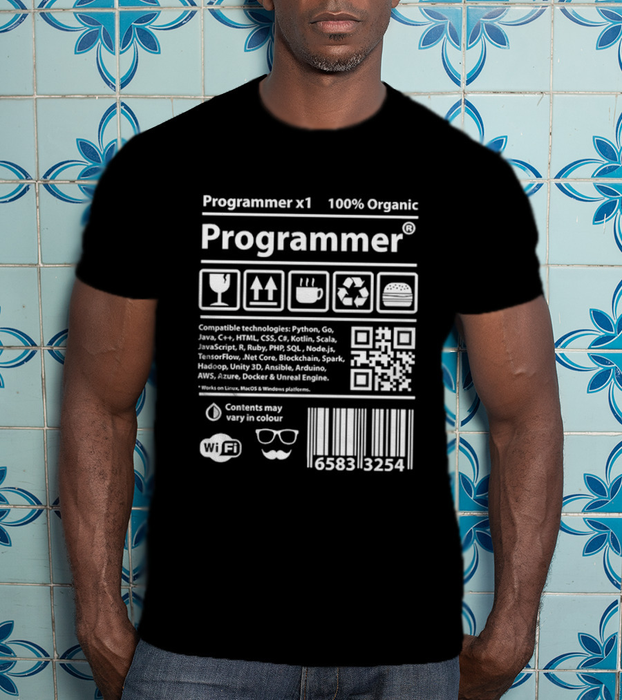 Programmer X1 100 Percent Organic Contents May Vary In Colour Barcode WiFi Coffee Recycle T-Shirt