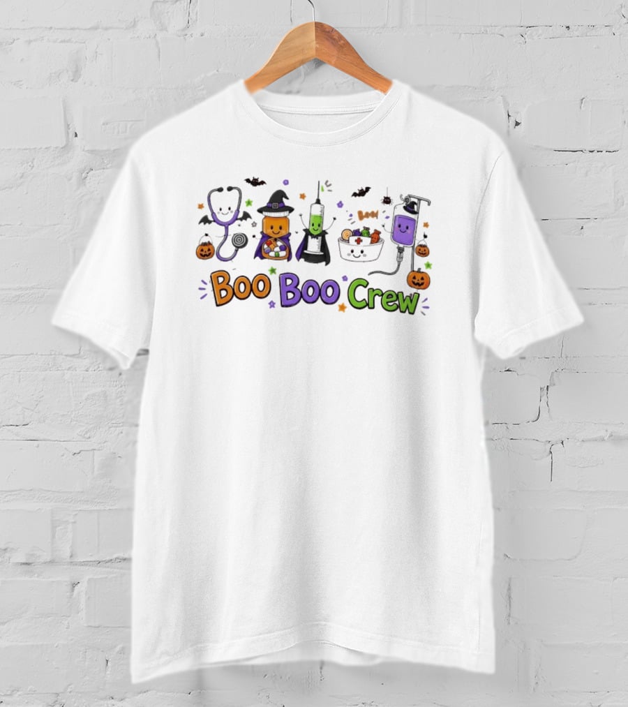 Boo Boo Crew Halloween Nurse Medical Team Stethoscope Syringe Witch Hat Pumpkin T-Shirt