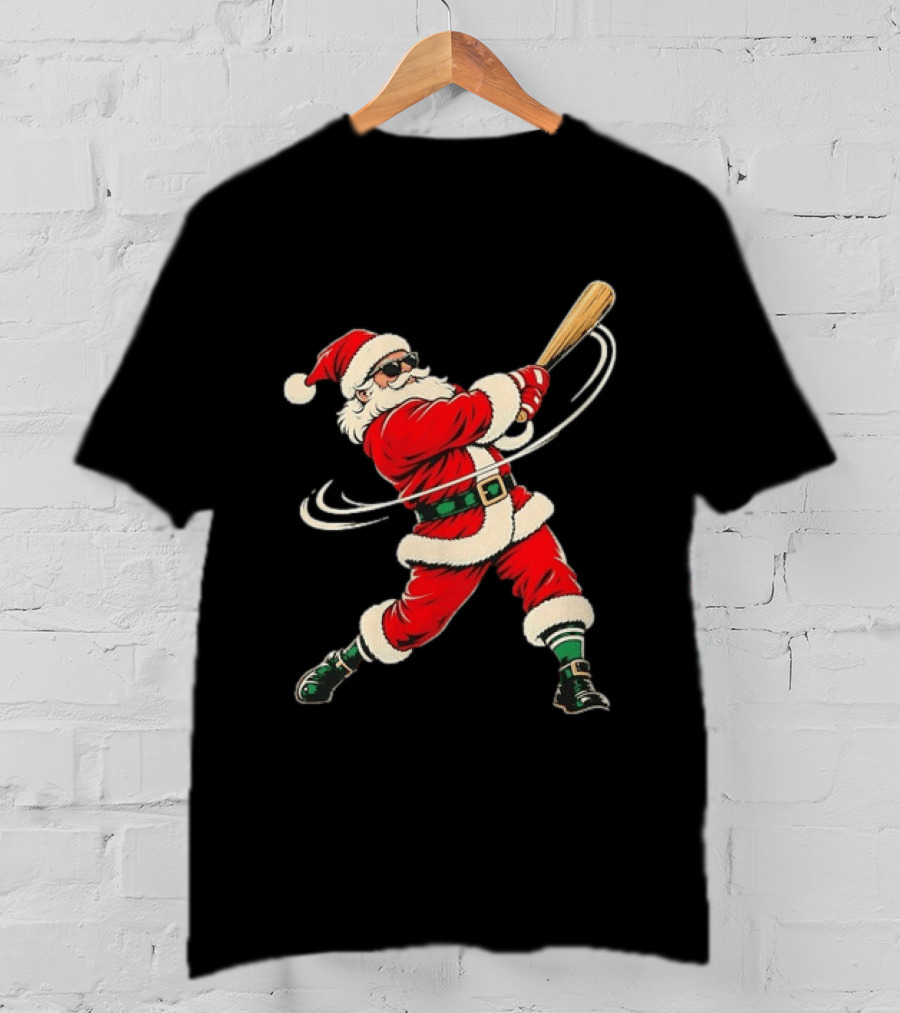 Santa Claus Baseball Bat Christmas Sports Holiday Fun T-Shirt