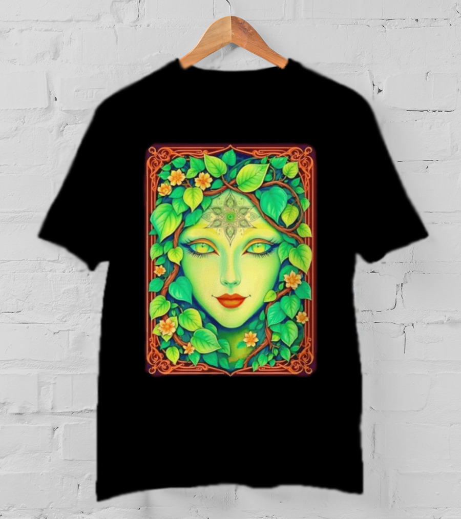 Dream Creations Enchanted Green Forest Goddess With Floral Accents T-Shirt